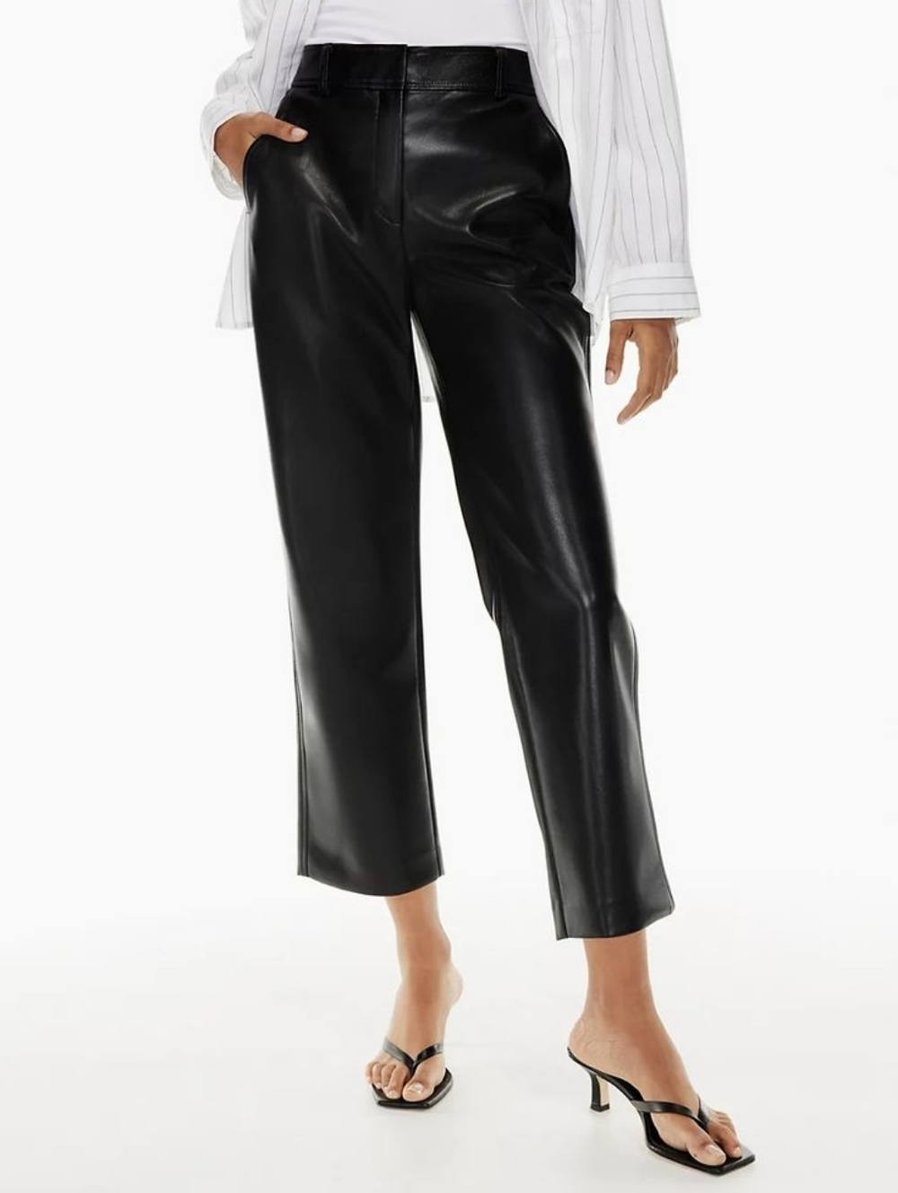 Aritzia Babaton Command Cropped Vegan Leather Pants Women's 12 Black Neutral